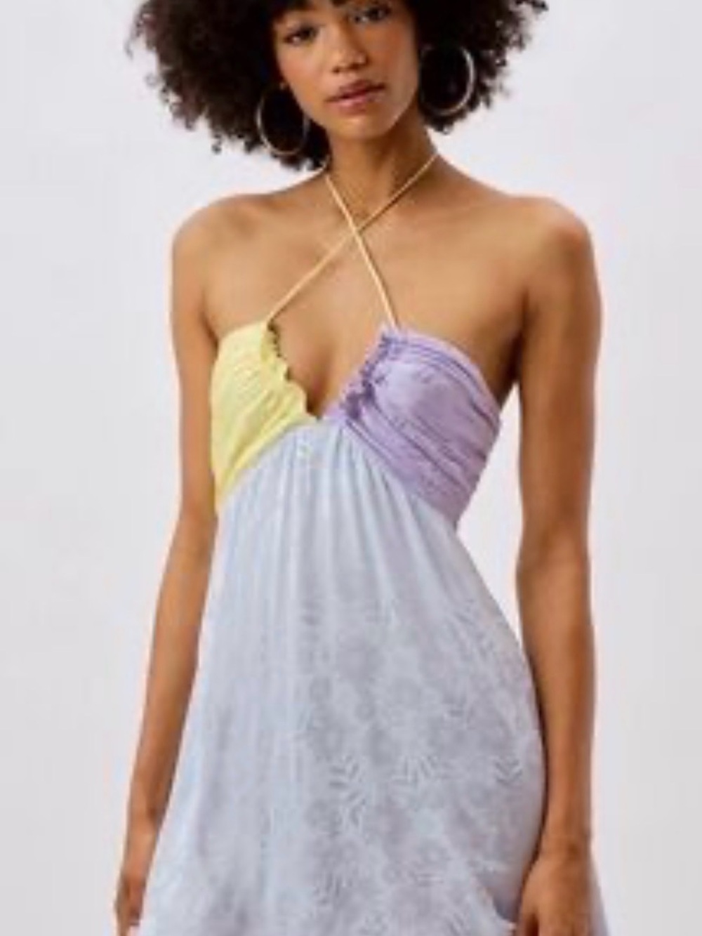 Pastel Halter Lace-Trim Slip Dress in Yellow, Lavender and Light Blue